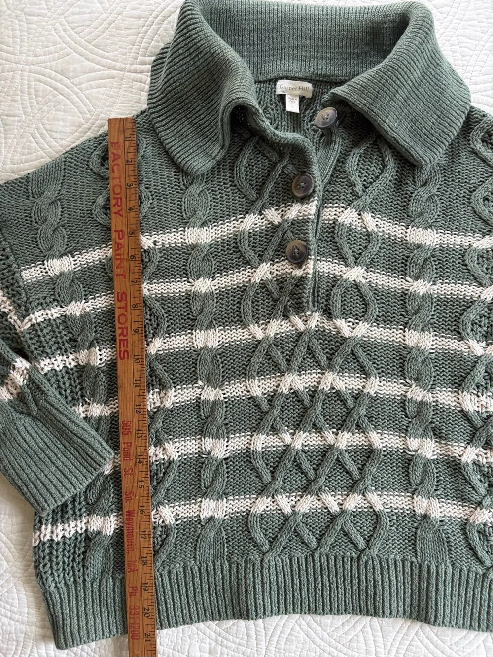 Garnet Hill Cable-Knit Polo Sweater XL Linen Cotton